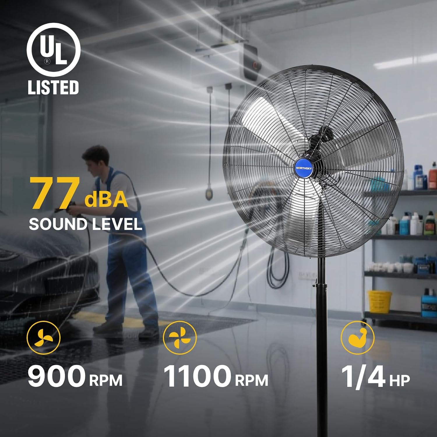 NORTHSKY 30 IN High Velocity Non-Oscillating Pedestal Fan, 7,250 CFM Airflow Heavy Duty Industrial Standing Fan, 2 Speeds, 1/4 HP, Stand Fan for Warehouse, Machinery Stations, Shop