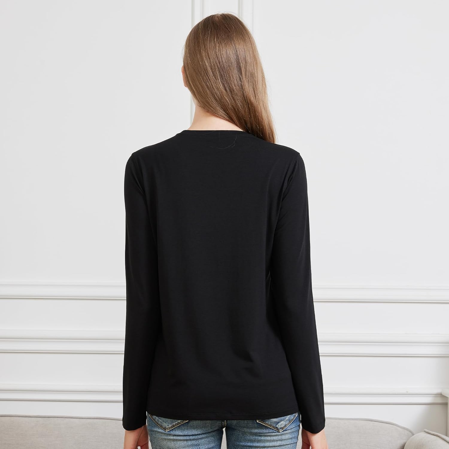 netdraw Women's Bamboo Viscose Cotton Long Sleeve T-Shirt, Crew Neck Buttery Soft Comfy Casual Lounge Sleep Pajama Tees - Image 5