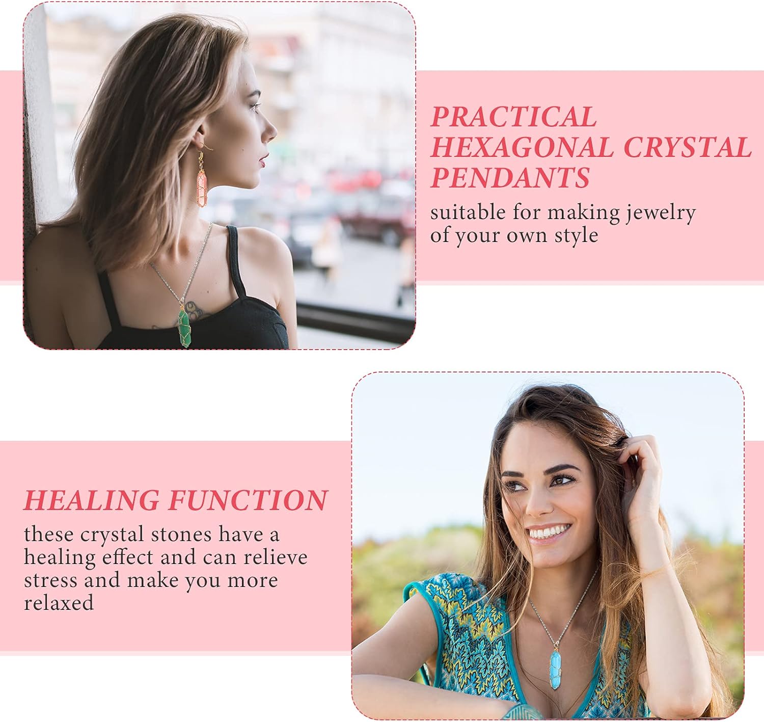 Hicarer 16 Pieces Healing Crystal Pendant Hexagonal Natural Crystal Pendant Pointed Quartz Gemstone Jewelry Wire Wrapped Charms for Necklace Jewelry Making DIY Craft(Lovely Colors) - Image 6