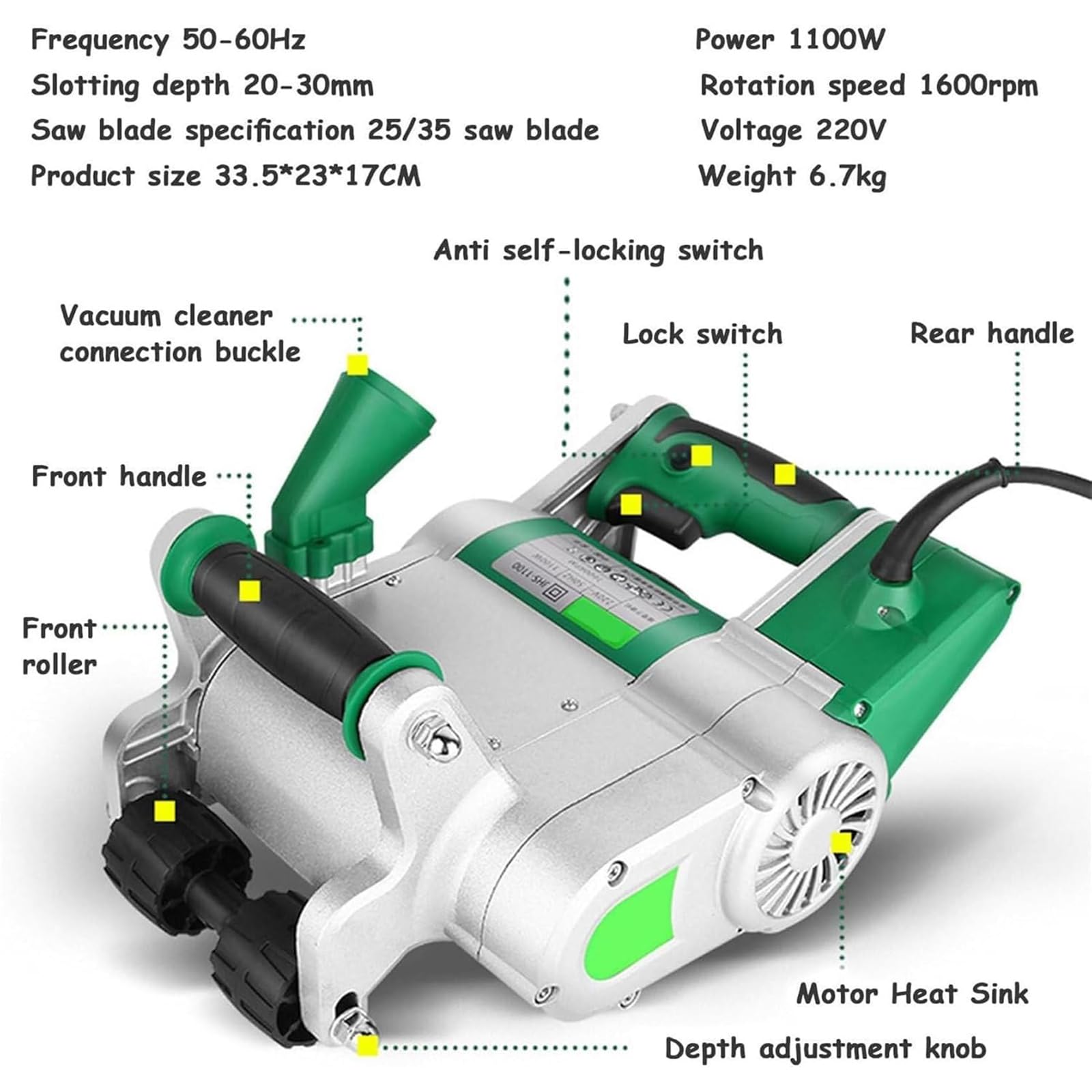 Máquina Eléctrica Para Ranurar Paredes, Cortadora De Hormigón, 1100 W | Máquina ranuradora de pared y suelo, herramienta eléctrica manual para ladrillo y cemento, profundidad ajustable