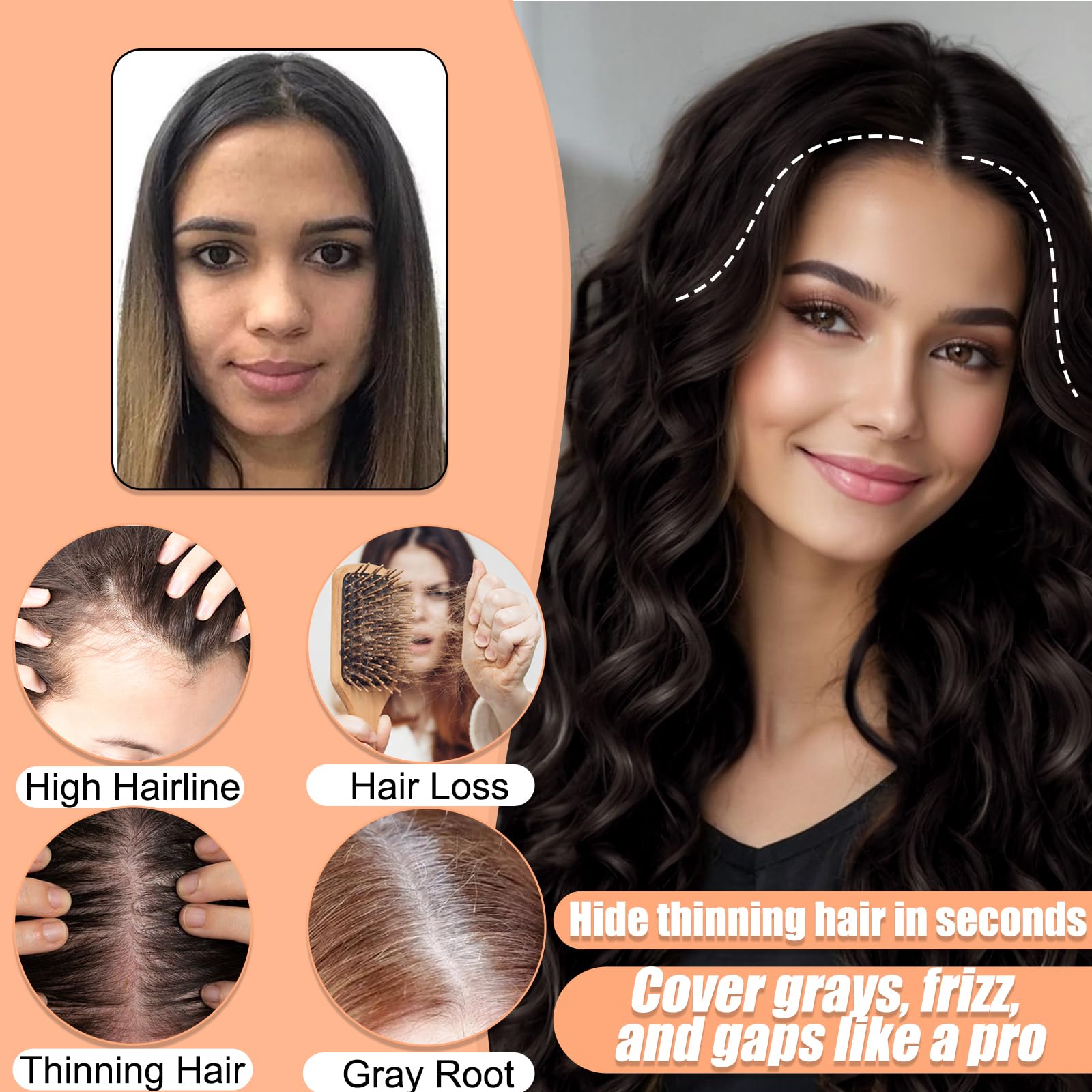 Ailsa 20'' Long Wavy Hair Toppers for Women with Thinning Hair 360° Full Cover Natural Fluffy Toppers Hair Pieces with Side Bangs Easy to Use