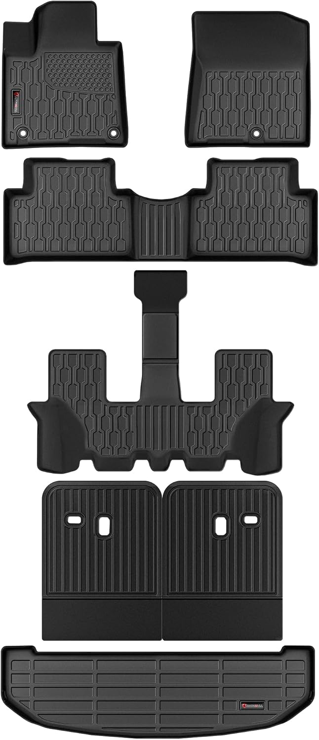 Floor Mats & Cargo Liner for 2021-2025 2026 Kia Sorento 6&7 Seats (not for Hybrid), Full Set All Weather Protection 1st,2nd,3rd Row Car Liners,Backrest Mat & Trunk Mat,Black