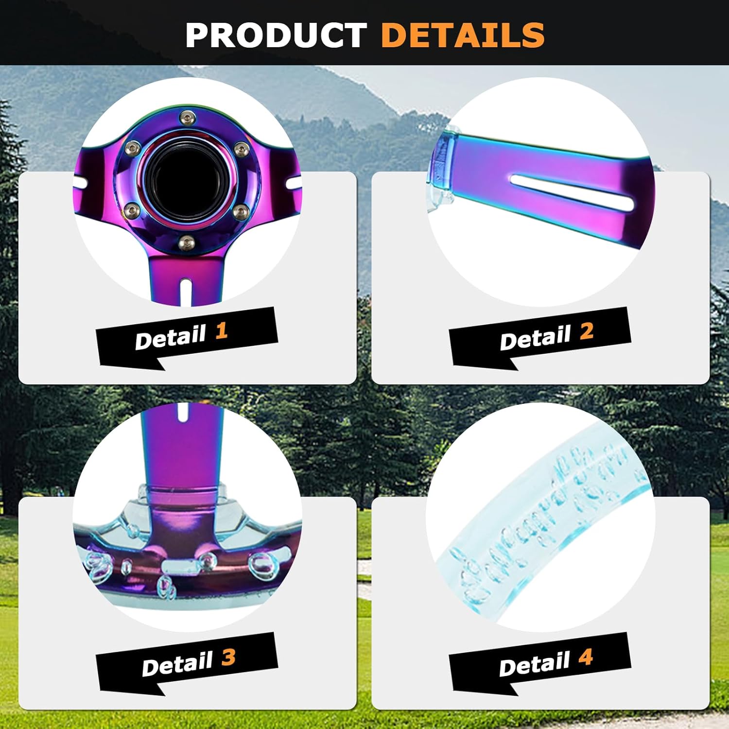 Universal Racing/Golf Steering Wheel, 13.8" 6 Bolts Grip Acrylic Round Steering Wheel For Club Car EZGO RXV & TXT, Yamaha, Precedent Tempo, DS,for Race/Rally/Motorsport/Carl (transparently)