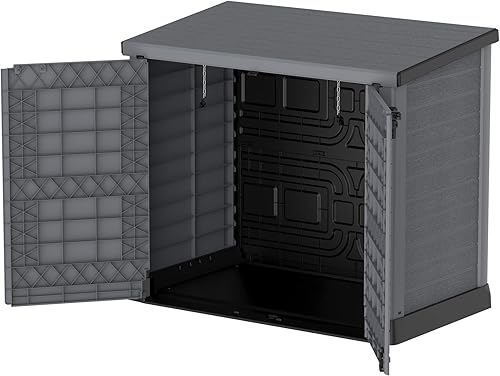 Miniatura 8 de Duramax Cedargrain StoreAway - Cobertizo de plástico para almacenamiento de jardín de 1200 litrostapa plana  Cobertizo para bicicletas de