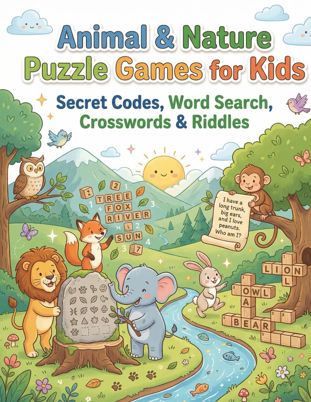 Secret Code Puzzles Activity Book for Kids: Animal Themed Activity Games with Secret Codes, Word Searches, Crosswords & Riddles