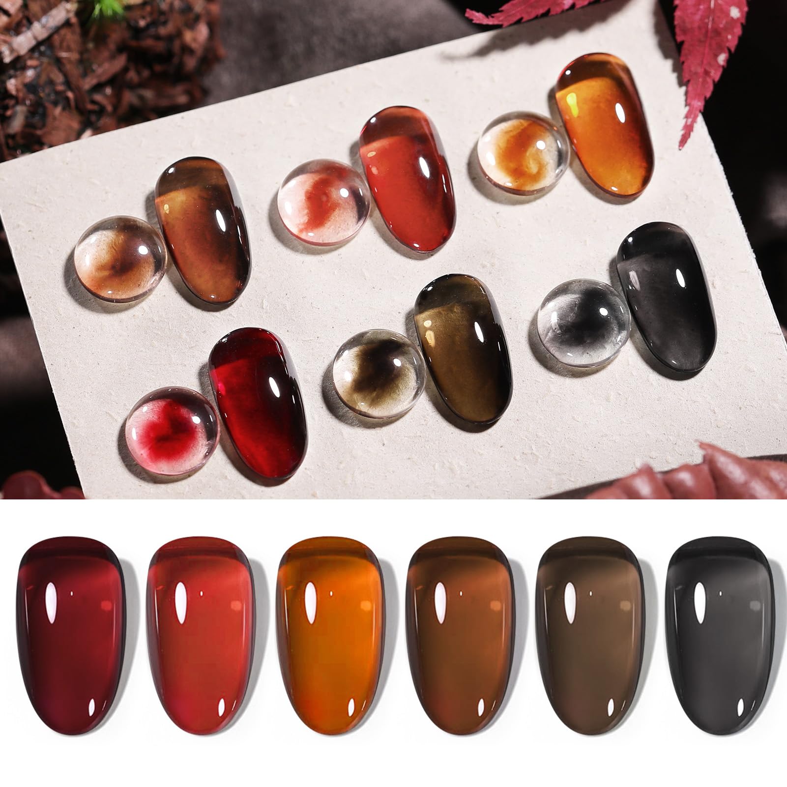 Born Pretty UV Nagellack Jelly Braun Rot Schwarz Gel Nagellack Autumn Ember UV Lack Maniküre und Nagelkunst DIY zu Hause
