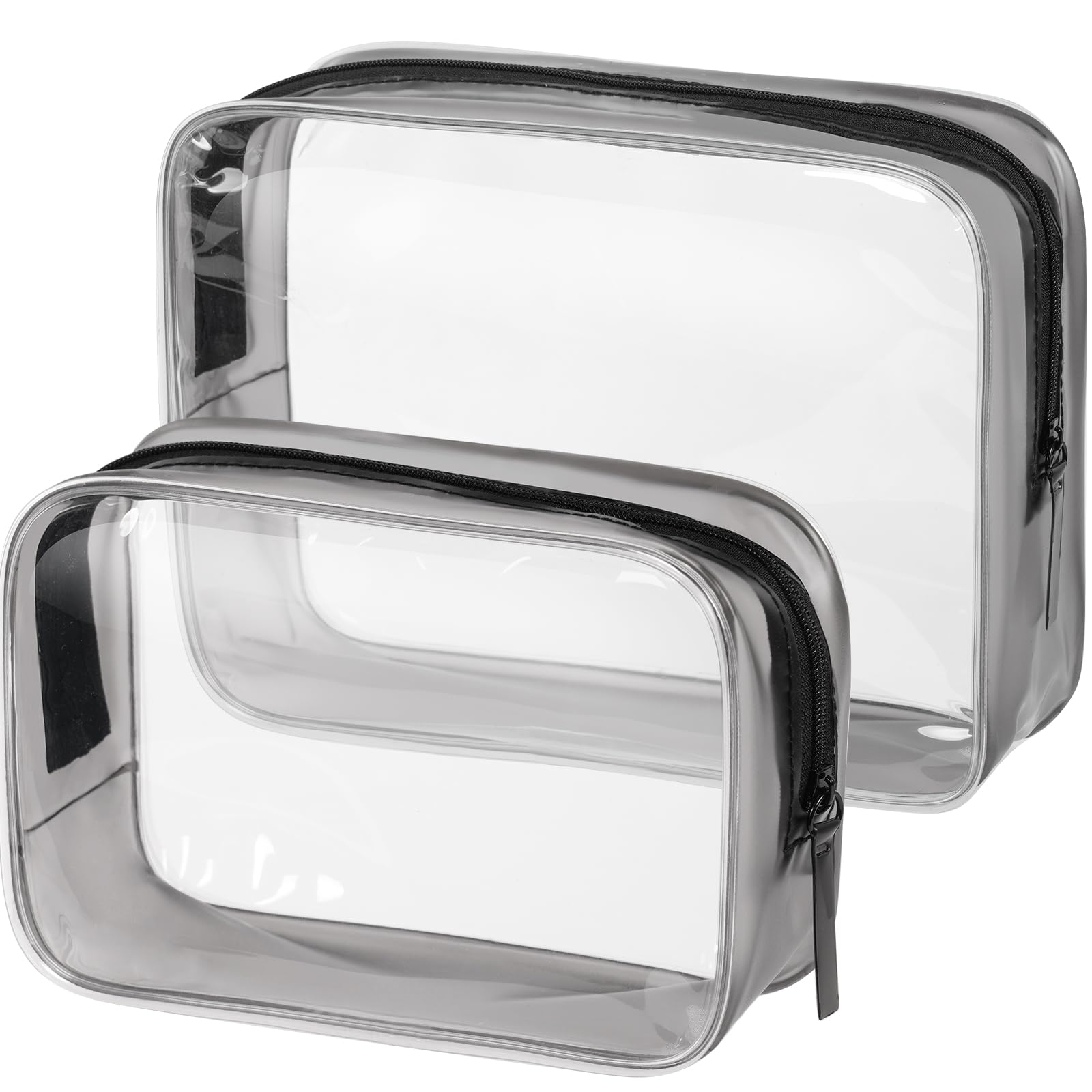 OSDUE 2 Pcs Borse da Valigia Trasparente, Sacche Trasparenti da Aereo, Beauty Case Impermeabili, Borse per Cosmetici con Zip, Beauty Case da Borsa Viaggio per Trasporto di Liquidi, Donna/Uomo (L+S)