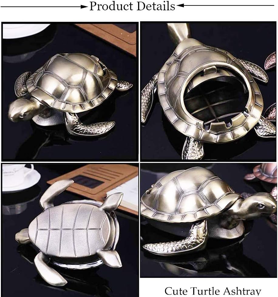 Vintage Windproof Ashtray with Lid Metal Creative Turtle Cigarettes Ashtray for Outdoor Indoor Decorative Ashtray Holder for Home Office Desktop Decor,Red Bronze