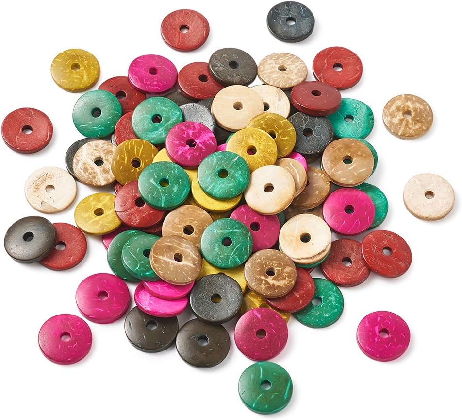 Fashewelry 100Pcs Flat Round Coconut Spacer Beads 15mm Rondelle Coin Dics Loose Charm Beads for Jewelry Making Hole: 3mm Coconut Brown