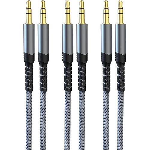 Aux Cable 3 Pack (4ft, Hi-Fi Sound) Aux Cord 3.5mm Audio Cable Nylon Braided Male to Male for Car, Truck, Headphones, External Speaker, Soundbar
