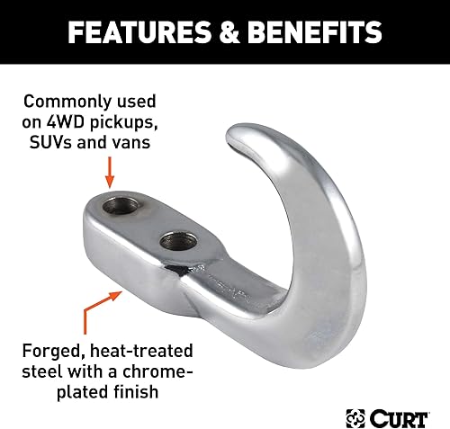 Miniatura 3 de CURT Gancho de remolque de acero cromado 22420, capacidad de 10,000 libras (paquete de 2)