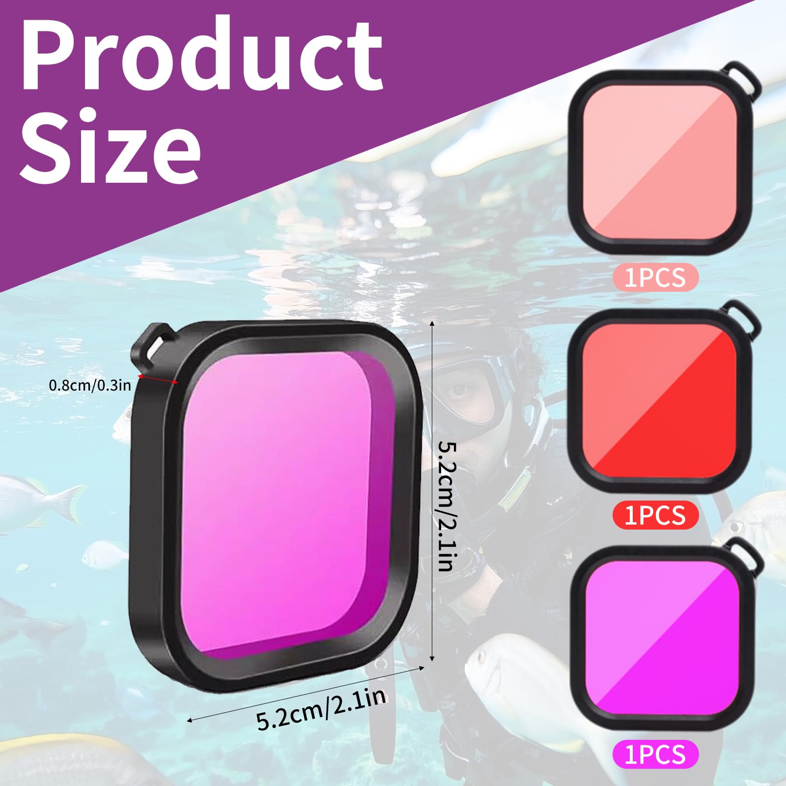 Accessoires GoPro Hero 12 - Filtre étanche, filtre de plongée et macro, pour GoPro Hero 12, en ABS et acrylique de qualité, design compact, compatible avec le boîtier étanche officiel, taill