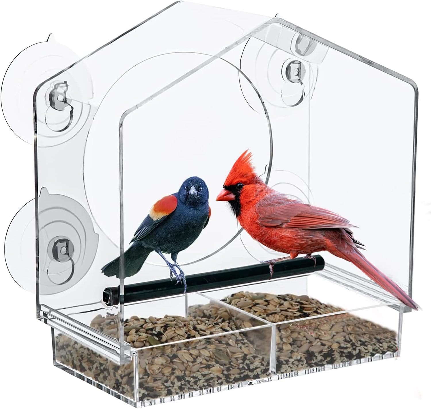 Window Bird Feeder for Outside, Window Bird Feeders with Strong Suction Cups, Clear Bird Feeders for Windowc Suction Bird Feeder Window Acrylic Bird House for Cat Window Perch Gifts for Elderly Kids