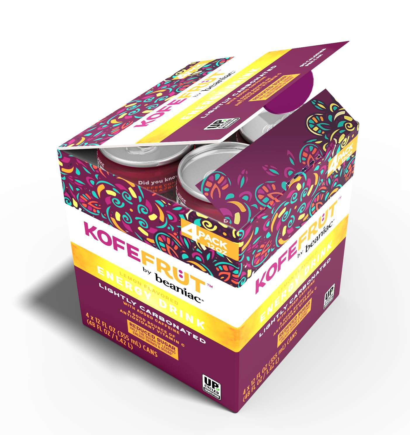 KOFEFRUT by beaniac Caffeinated Energy Drink, Lemon, Lightly Carbonated, Reduced Sugar, 80mg Caffeine, Polyphenols, Antioxidants, Vitamin C, 12 Fl Oz Can (Pack of 4) - Image 5