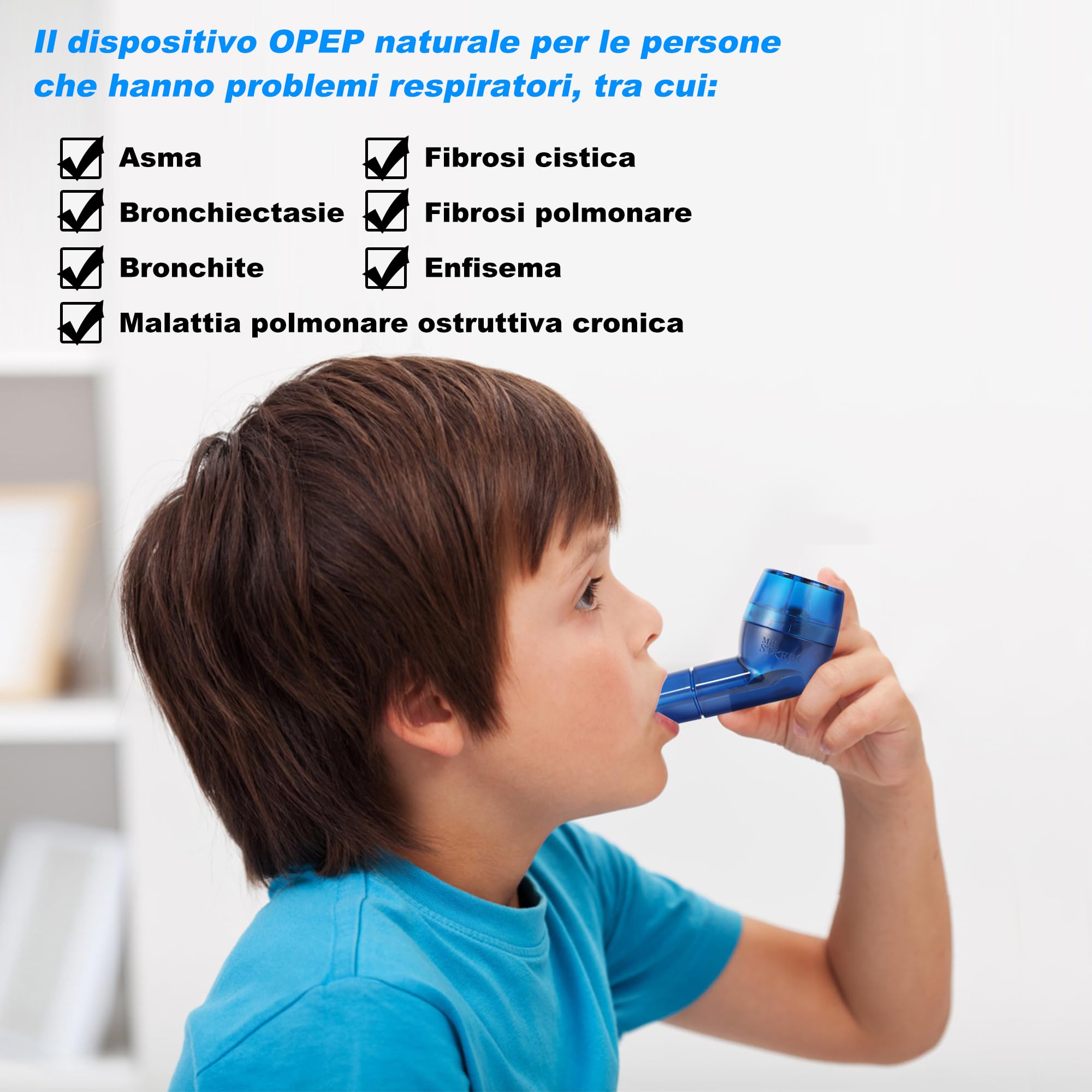 MillSTEPS Dispositivo per Esercizi Polmonari e Rimozione del Muco - Elimina Naturalmente il Muco Dalle vie Aeree - Adatto per Adulti, Atleti, Fumatori, Nuotatori, Subacquei (Blu)