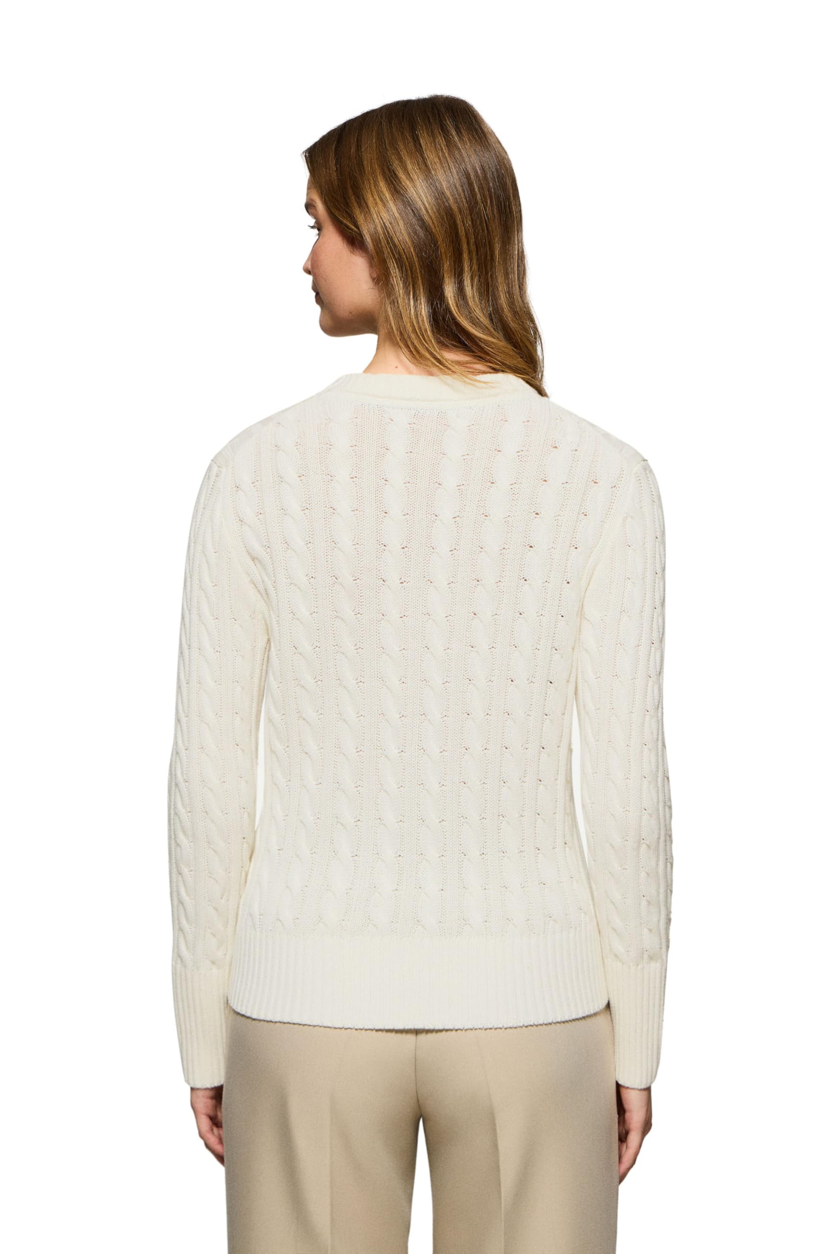 Polo Club Maglione per Donna Stile Treccia con Scollo Tondo e Ricamo 100% Cotone