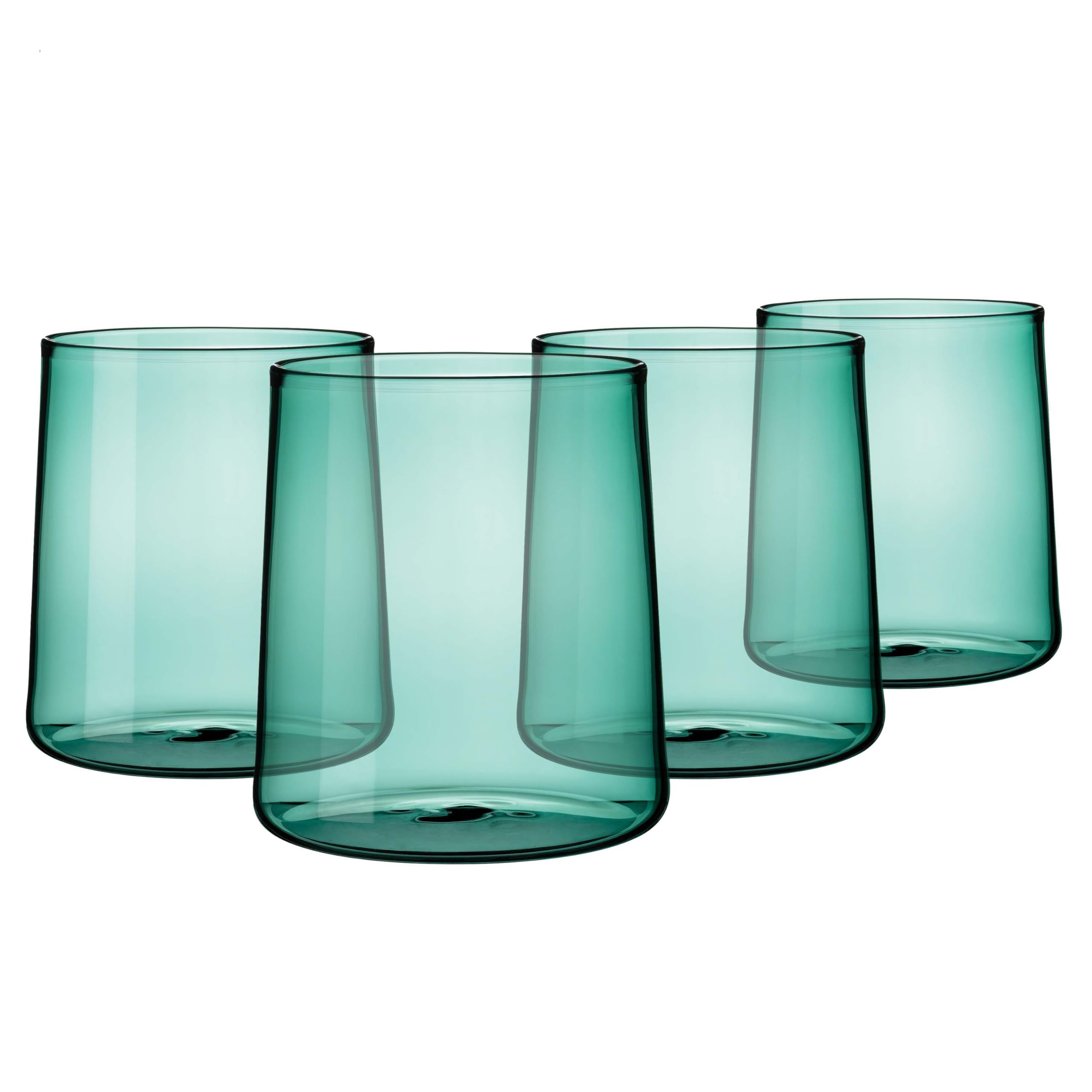 Emerald Green Glass Tumbler Set of 4 16 5 oz Borosilicate Drinkware Durable Lead-Free Dishwasher Safe Unique Colored