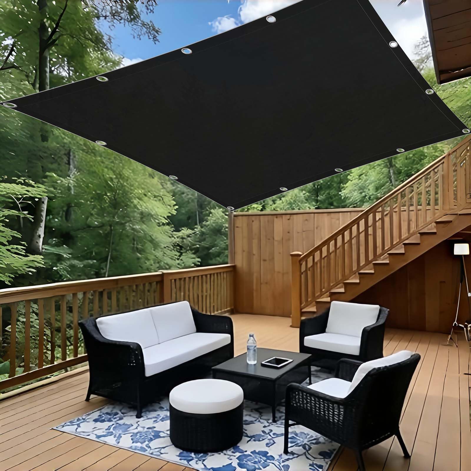 Toile ombrage 130x325 extérieur résistant UV rideau patio noir