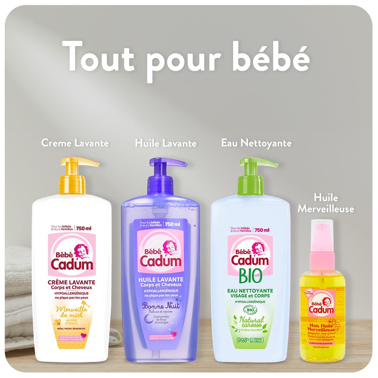 Bébé Cadum Lingettes à l'Huile d'Amande Douce Bio, Pour Visage, Corps et Mains, Hypoallergéniques, Lot de 8 x 120 Lingettes