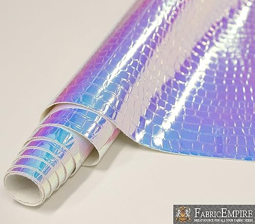 Miniatura 2 de Fabric Empire Vinyl Upholstery Embossed Crocodile Holographic Glossy Fabric Light Blue 54" Wide Sold by The Yard
