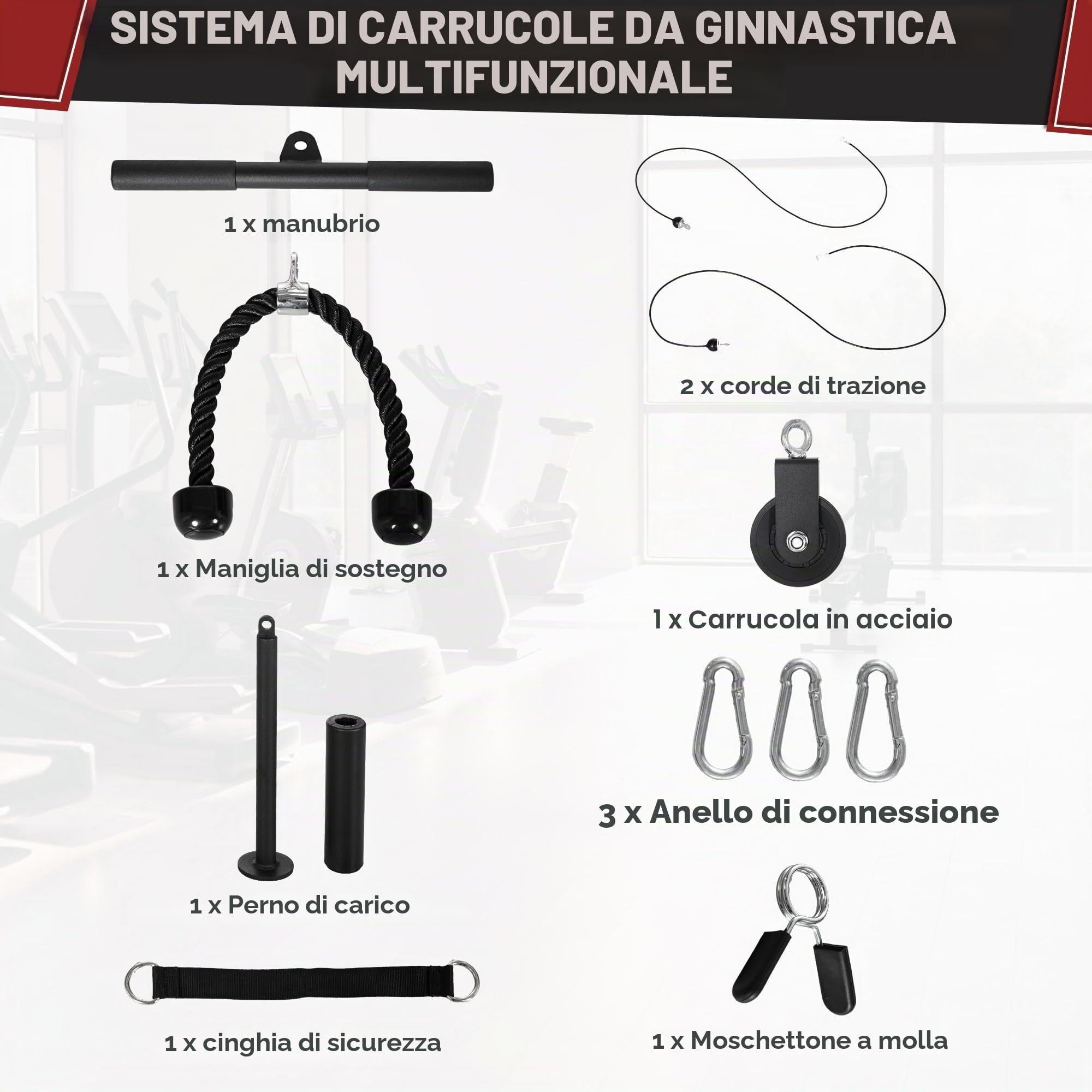 SPORTNOW Sistema di pulegge con peso fai-da-te per palestra domestica | Sistema di lat pulldown, allenamento per bicipiti tricipiti braccia spalle schiena