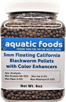 3 mm Floating Blackworm Pellets with Color Enhancers & Vitamins. Great for All Tropical Fish, Marine Fish, Cichlids, Carnivores, Discus, Coldwater Fish, Koi & Pond Fish...6oz Small Jar