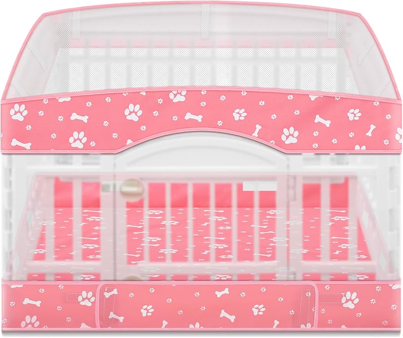 Capa e Tapete Inferior para Cercadinho de Cães SilTriangle, Impermeáveis, Rosa, para 4 Painéis de 91,44 cm, Pacote com 2