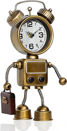AYRELY® Industrial Steampunk Robot Table Clock,Battery Operated Metal Desk&Shelf Clock,Retro Mechanical Decorative Clock for Home,Living