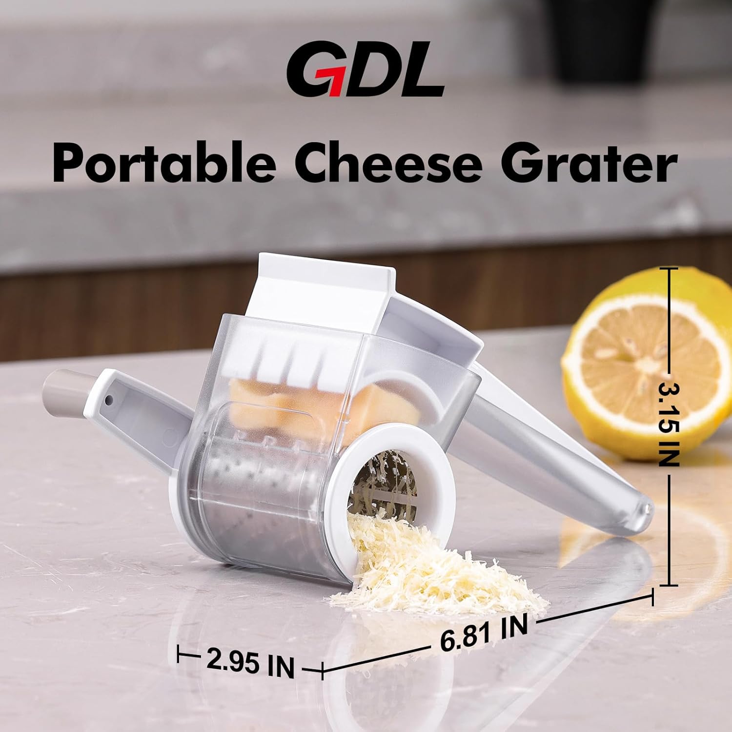 GDL Cheese Grater Hand Crank, Kitchen Rotary Grater Handheld, Dishwasher Safe Parmesan Cheese Grater with Stainless Steel Blade for Hard Cheese,Chocolate,Nuts (White+Grey)