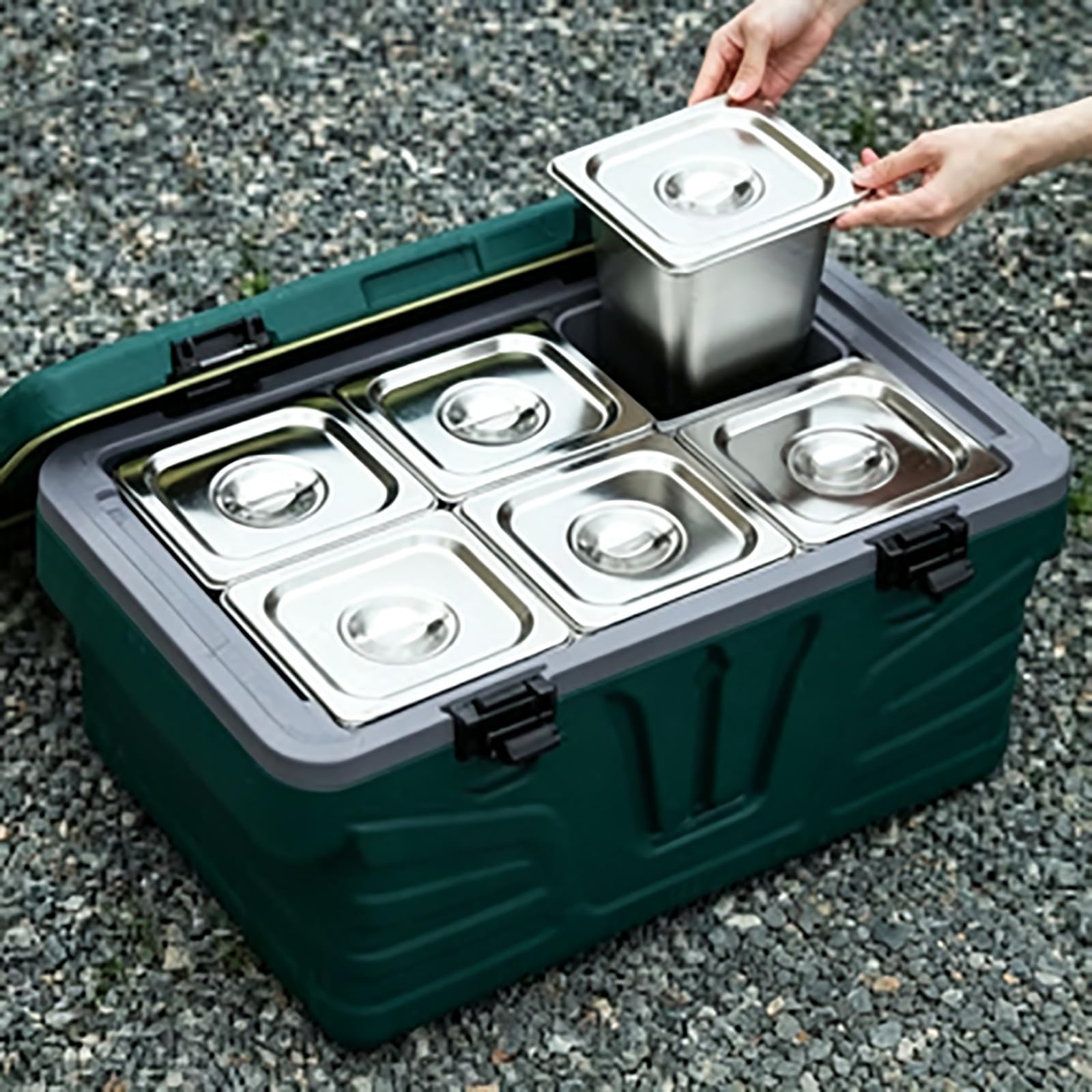 JOSOGO Stainless Steel Insulated Box, Portable Thermal Cooler Box Leakproof for Camping Picnic Travel Food Drinks Storage(6A)