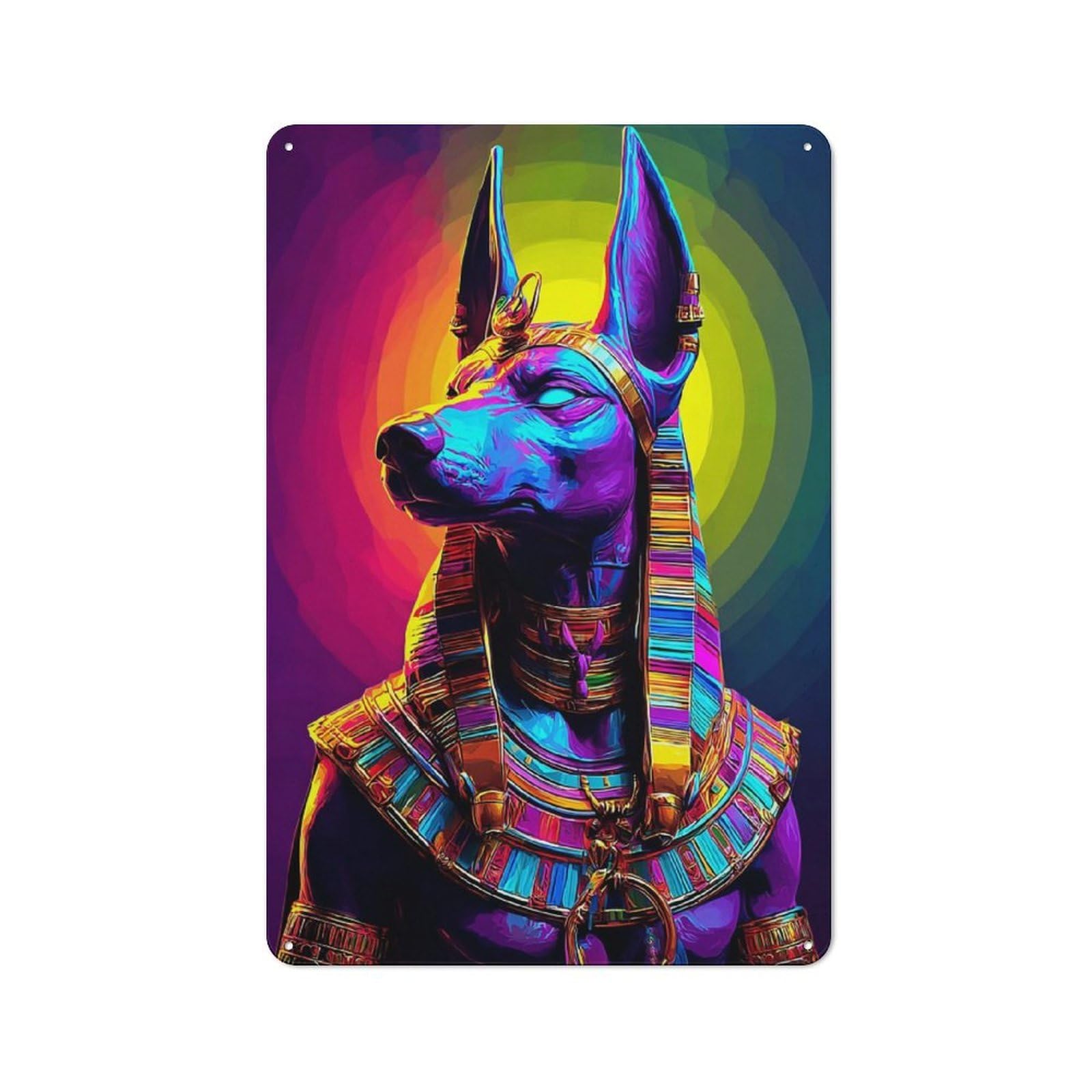 Junmoney Colorful Egyptian Anubis Statue-2 Vintage Tin Sign 30X20cm, Rustic Bistro Wall Plaque For Kitchen, Cafe, Pantry Or Dining Room