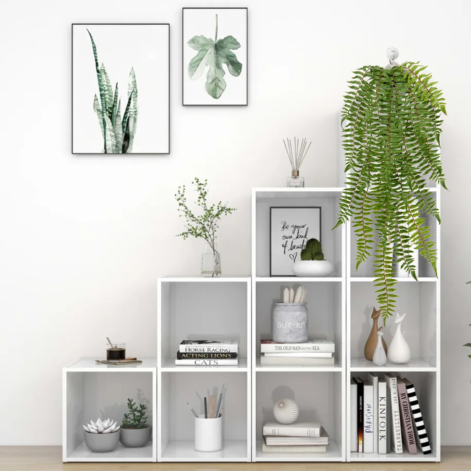 Arborus 33.8" Artificial Trailing Plants Indoors Fake Boston Fern Hanging Plant with Pots Artificial Green Potted Plants for Wall Home Office Bathroom Spring Decorations - Image 4