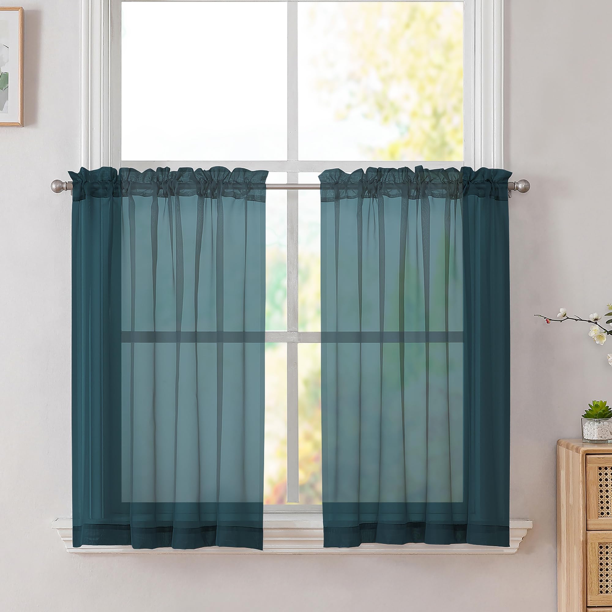 Simplebrand Dusty Blue Short Sheer Tier Curtains 36 Inch Length 2 Panels