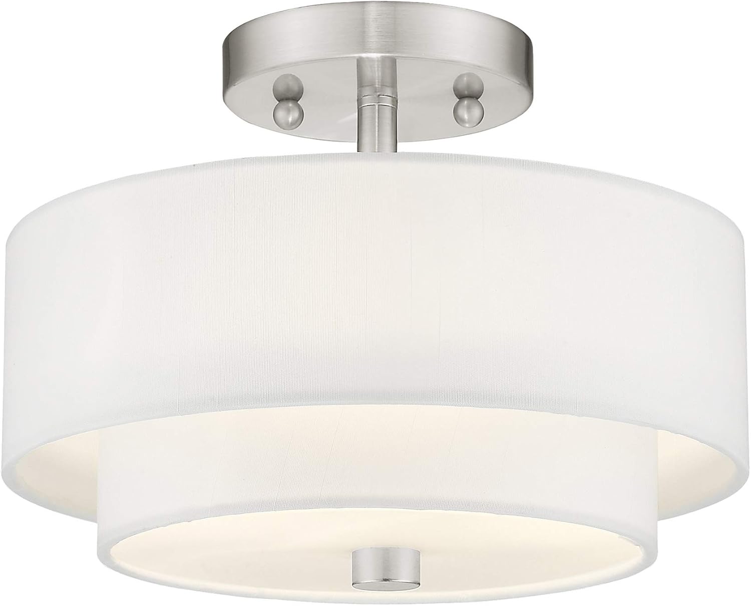 Livex Lighting 51042-91 Brushed Nickel Flush Mount with Off-White Fabric Hardback Shade