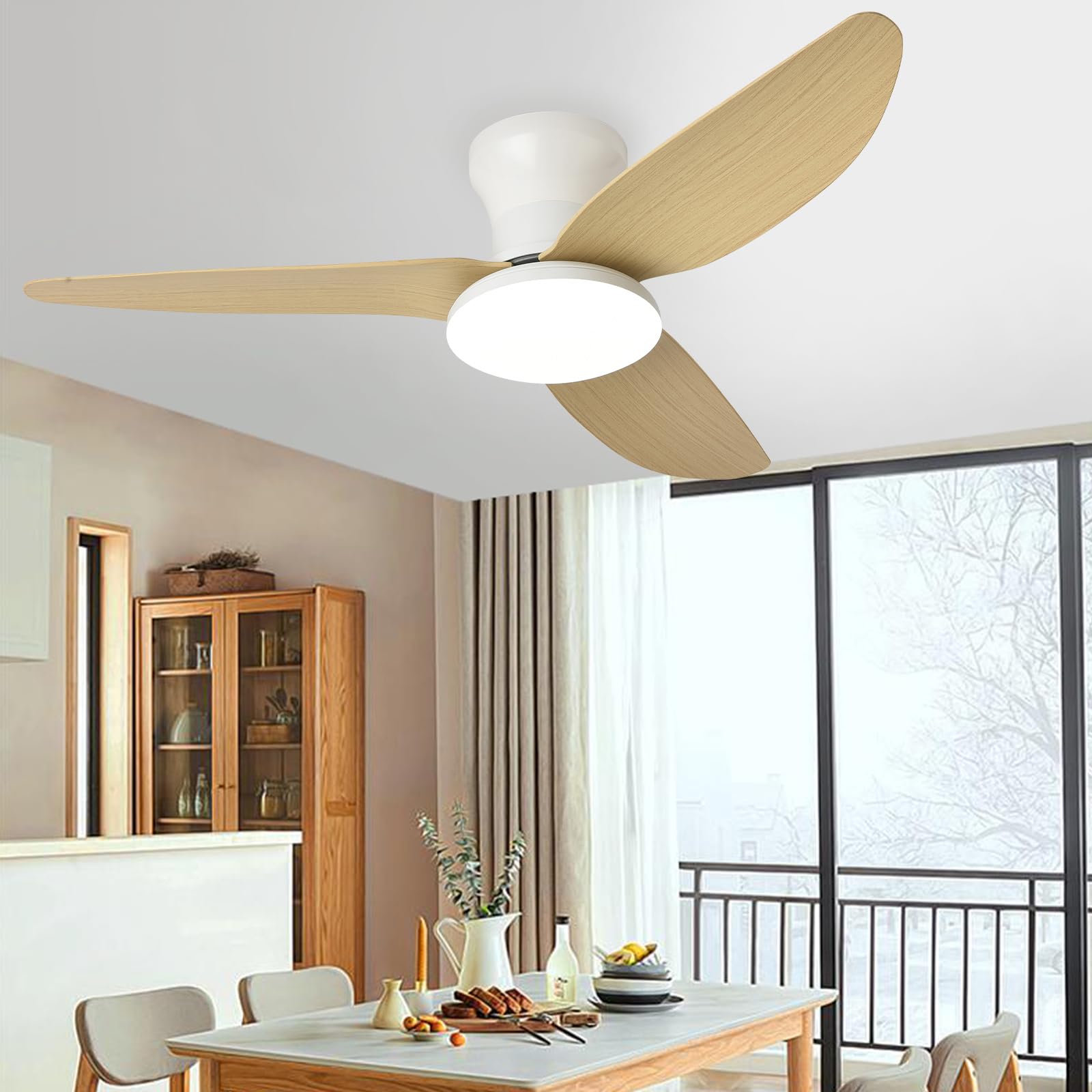 SXDMOUBK Dimmable LED Ceiling Fan with Lights Silent Memory Timer Reversible Motor Walnut h - Perfect for Bedrooms & Living Rooms Indoor Use