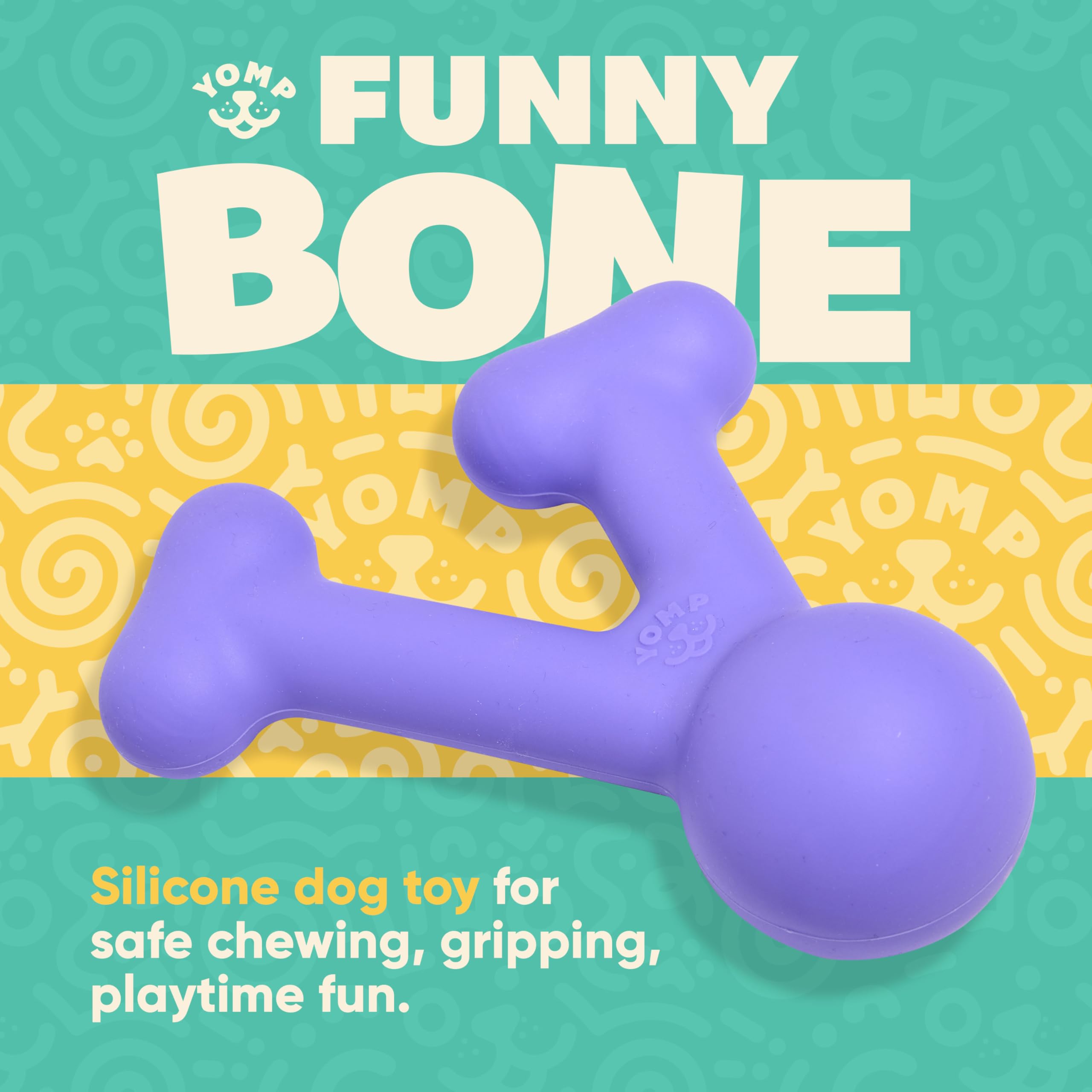 Yomp FunnyBone - Juguete masticable para perros, juguete interactivo de dentición para perros para masticadores suaves y medianos, juguete de dentición para cachorros, seguro para mascotas, juguete de