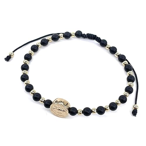 Miniatura 3 de St Benedict Coin and Natural Round Black Onix Beads Adjustable Bracelet for Women (Black Onix)