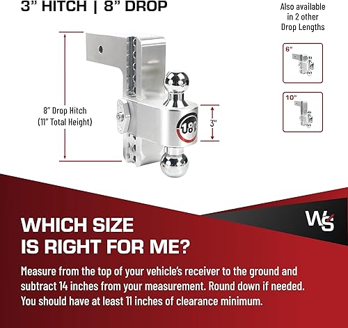 Vista 5 de Weigh Safe Enganche de remolque de 180 grados, enganche de remolque ajustable para remolque, compatible con receptores de 3 pulgadas, caída de 8