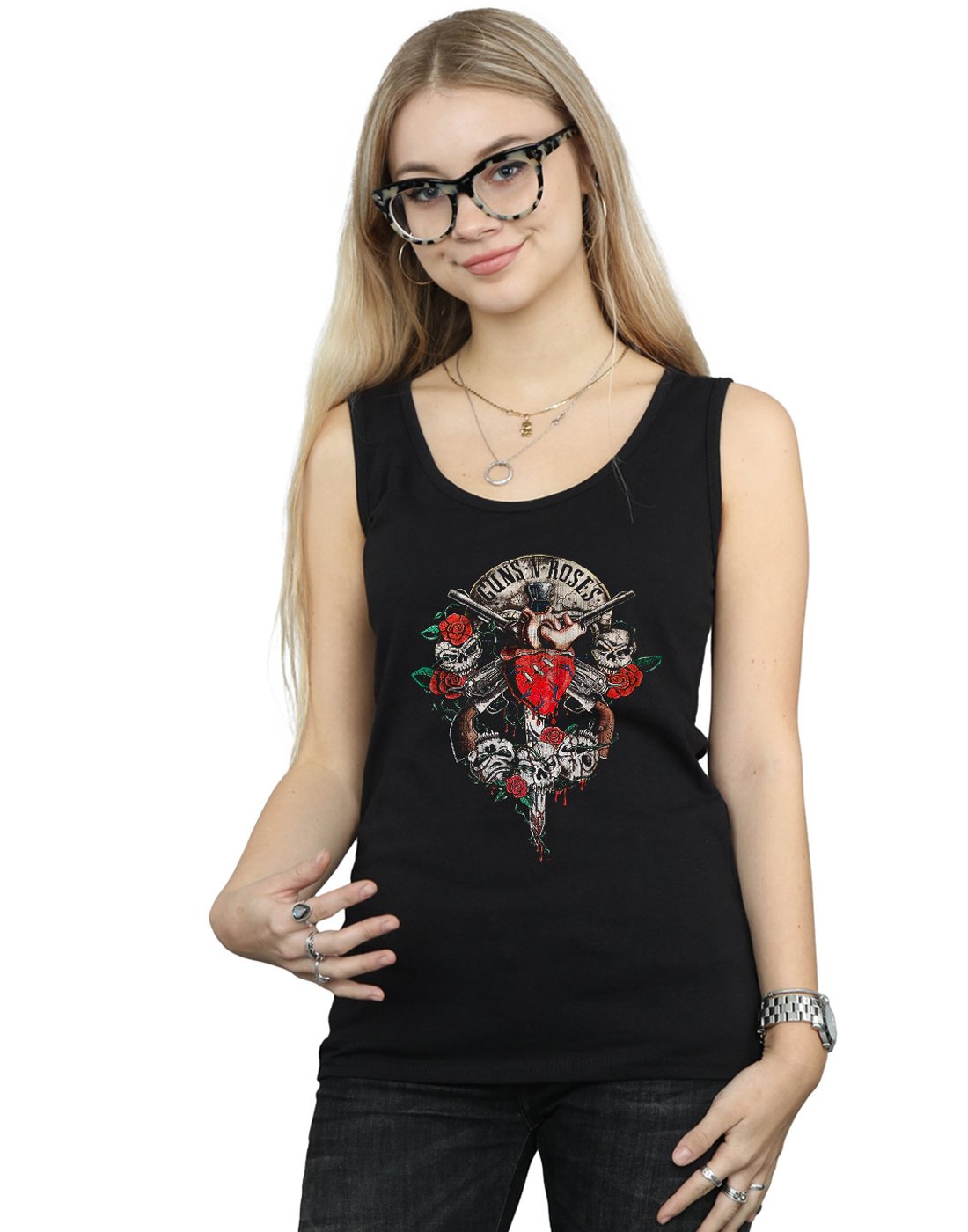 Absolute Cult Women's Black Guns N Roses Bleeding Heart Vest Medium
