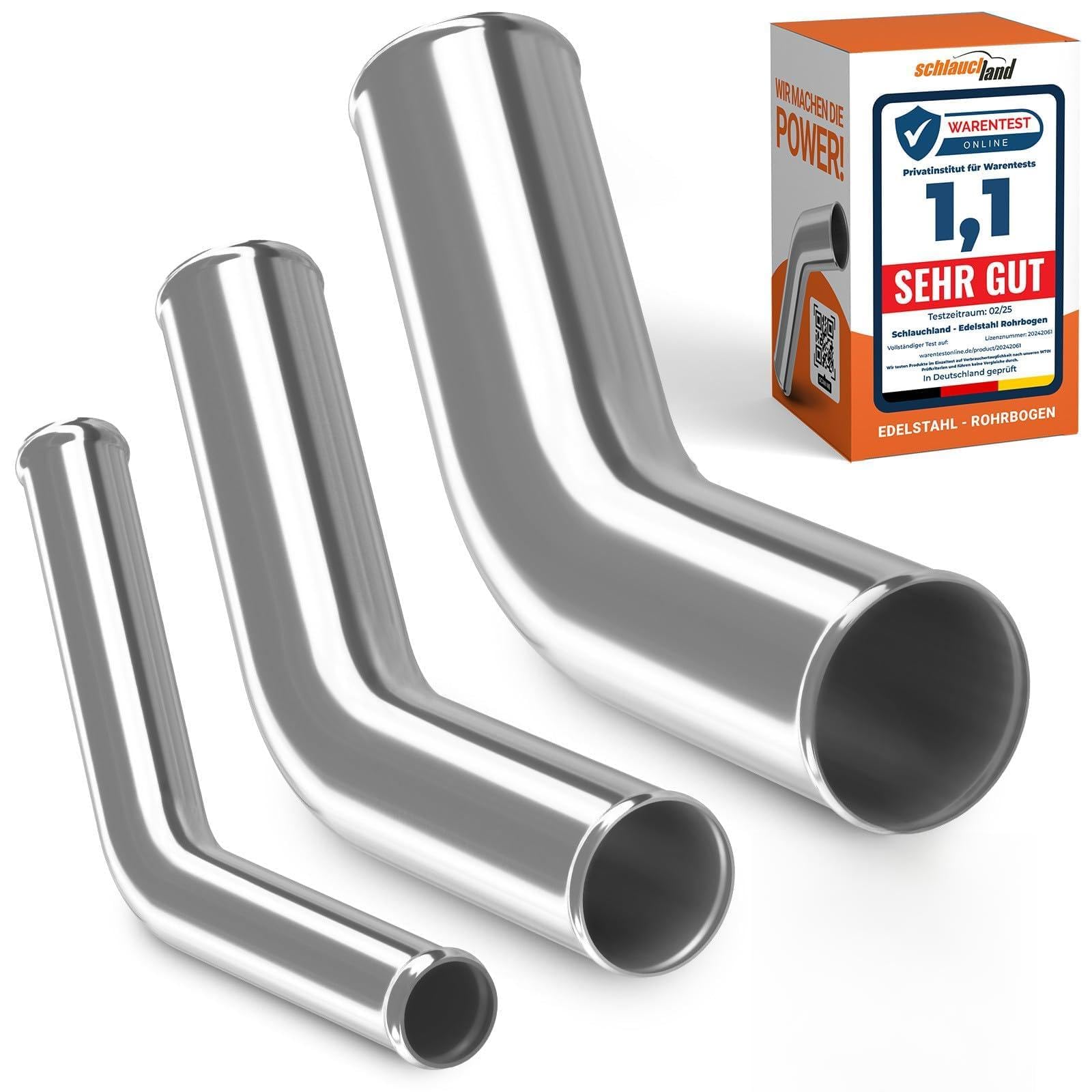 3 Stück EDELSTAHL-BOGEN 45°Grad AD-Ø 60mm V2A Edelstahlrohr 1.4301 poliert & gebördelt Rohrbogen | AUSWAHL 1-10 Stück & 13-200 mm Außen-Durchmesser | Rohr Winkel Motor Sanitär Bogen Turbo | PREMIUM