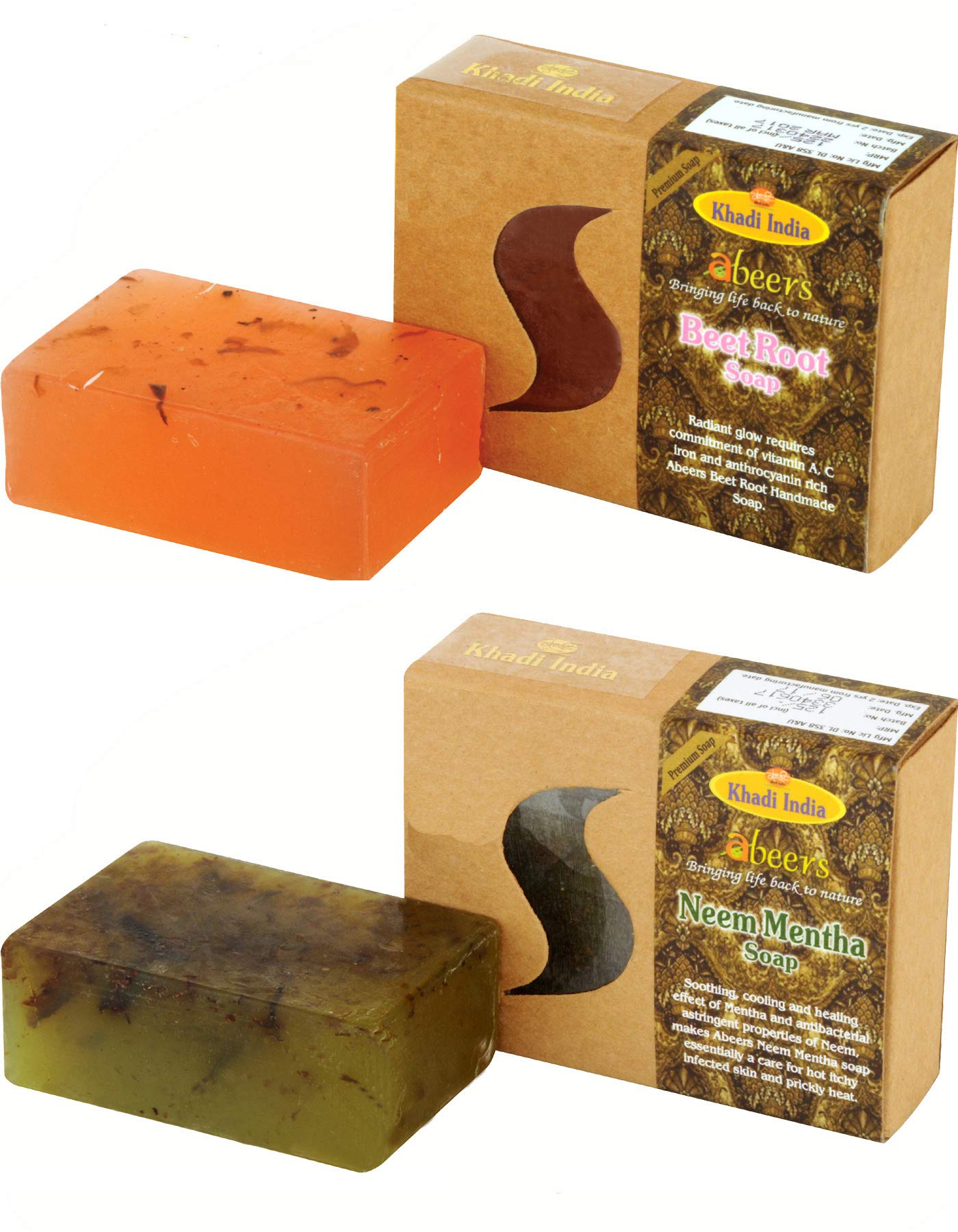 Khadi AbeersBeet Root & Neem Mentha Premium Soap, 125 g (Pack of 2)