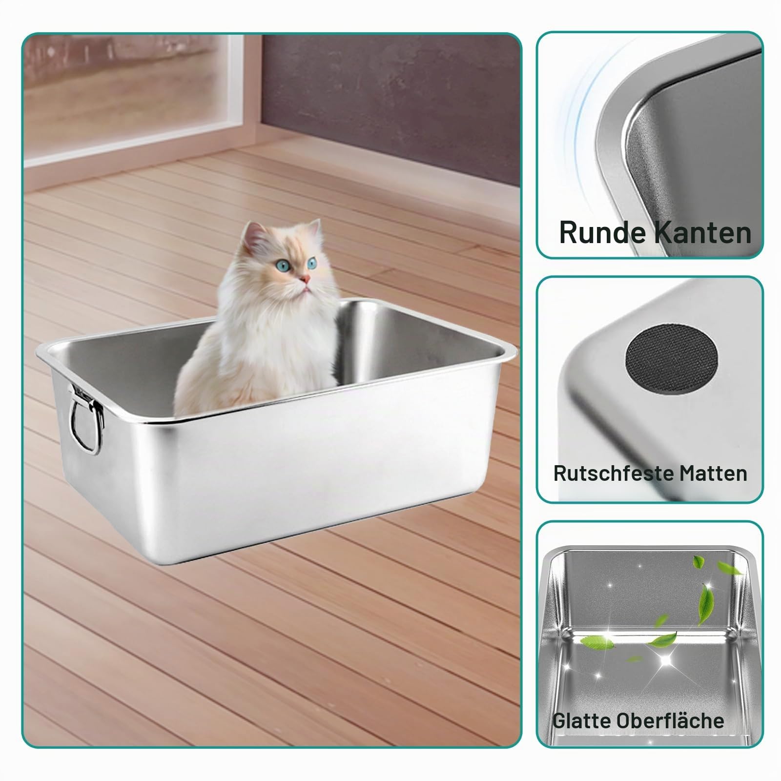 2 STÜCK Edelstahl Katzenklo, 8" Extra Große XXL Metall Katzenklo für Große Katzen, Hochwandige Katzen-Toilette mit Griff, Große Katzentoilette Schale, Einfach zu Reinigen, Geruchsfrei, 23.6x15.8x8