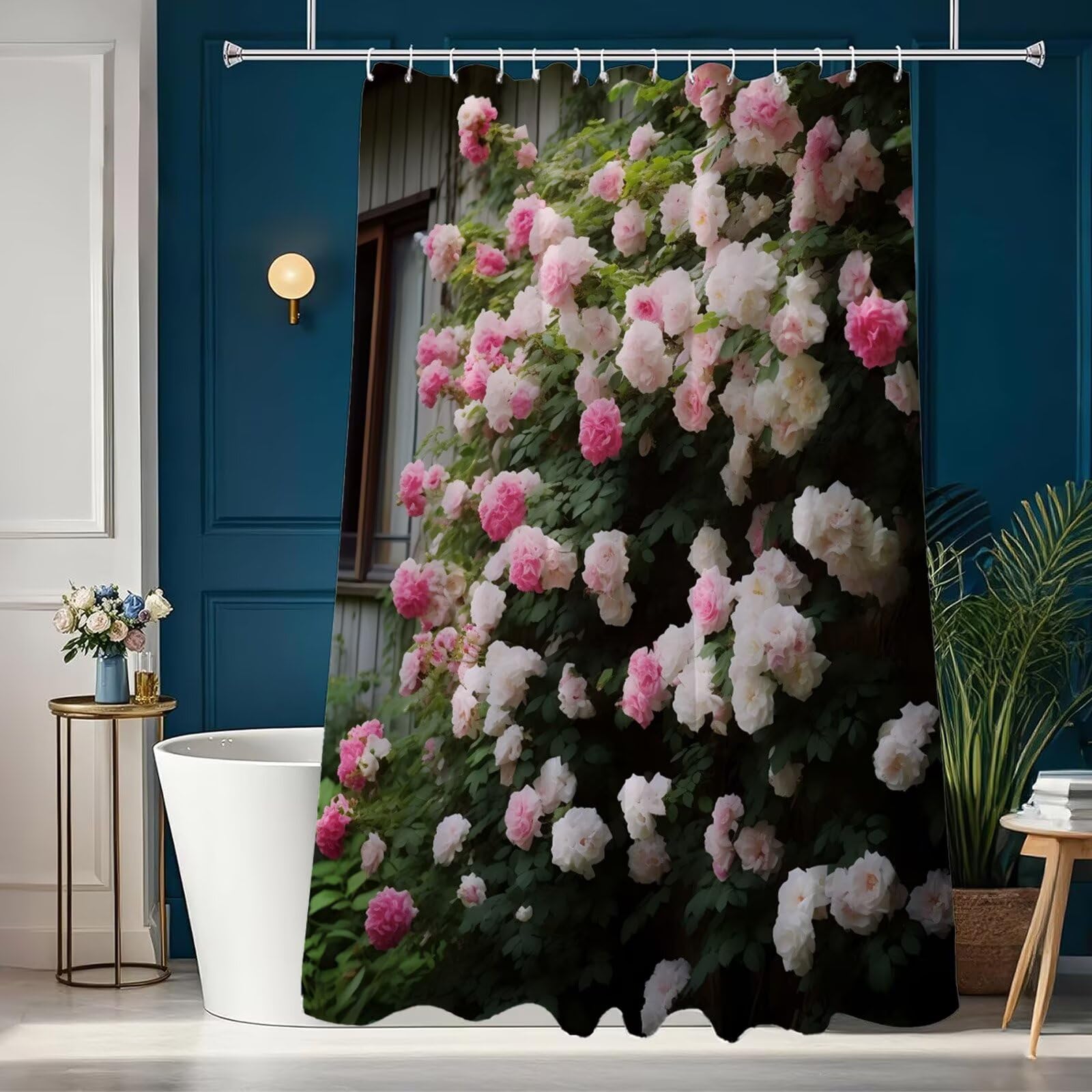 Duschvorhang 240x200 cm Anti Schimmel - Garten Design - Wasserdicht & Waschbar Schnelltrocknender Polyester Stoff - Inkl. 12 Ringe und Gewicht Shower Curtain für Badezimmer Badewanne, Blume J8-329