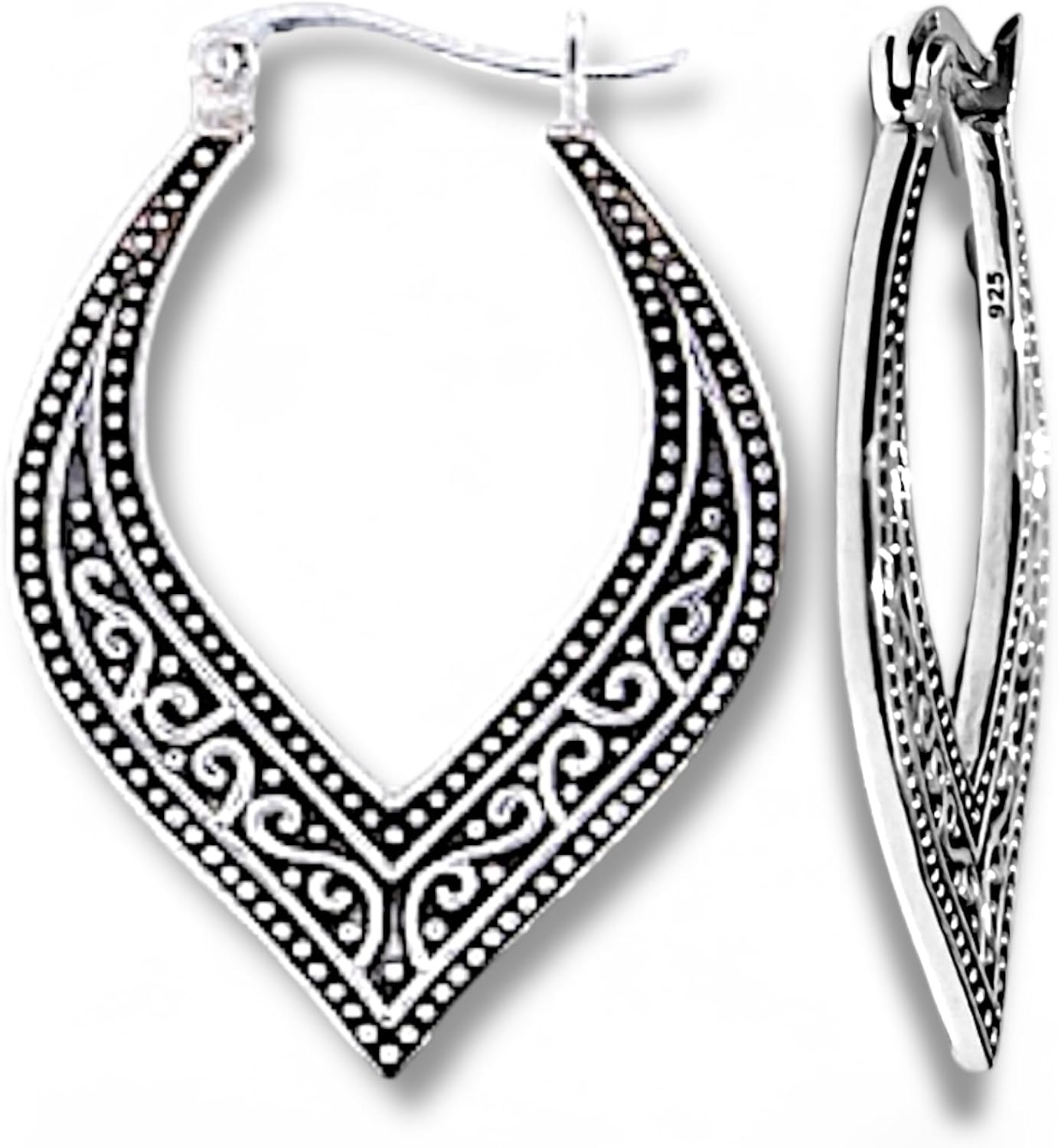 Madamlili 925 Sterling Silver Earrings | Vintage Moroccan Design | Elegant Bohemian Dangle Earrings | Antique & Matte Brushed | Lightweight & Hypoallergenic | Gift for Women