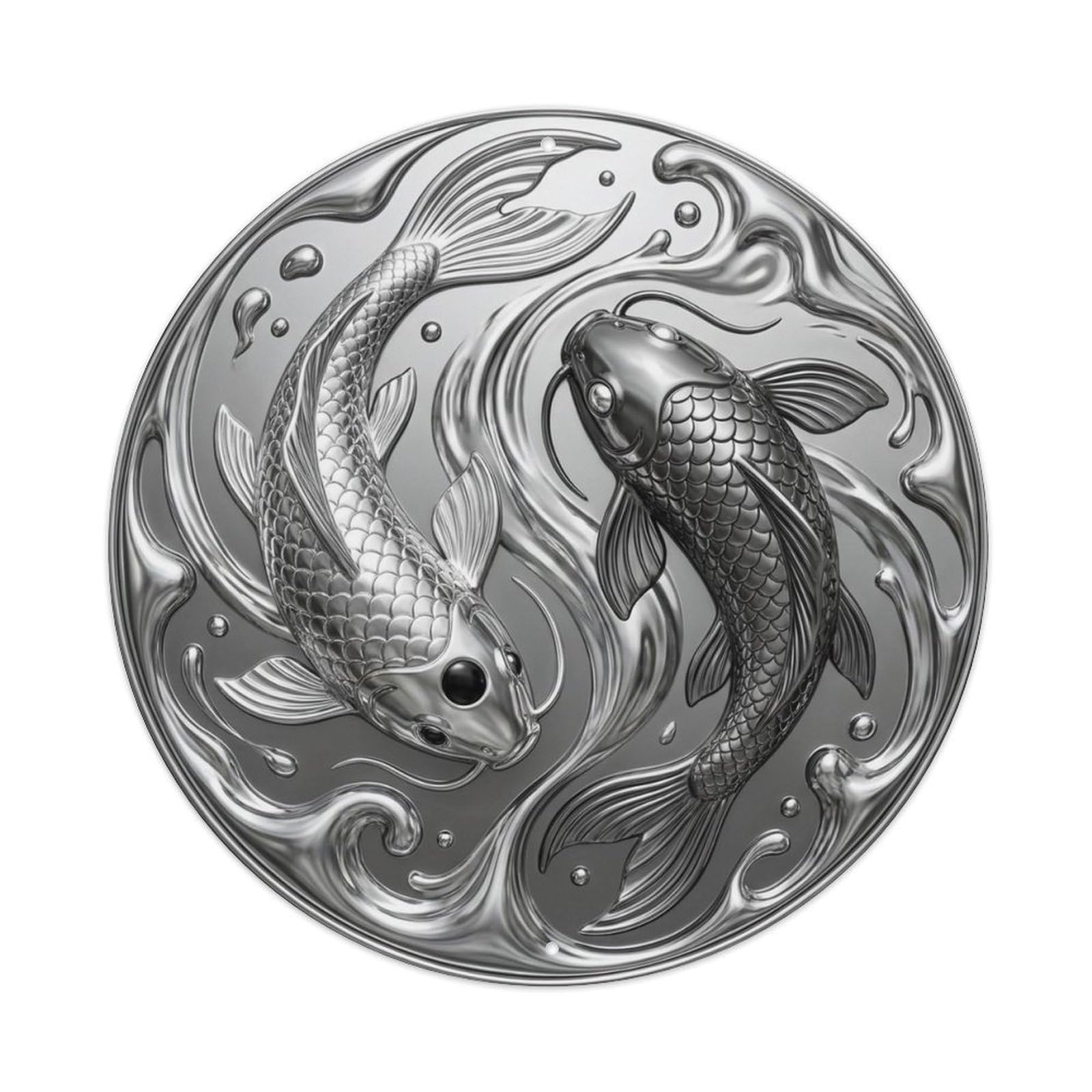 Olyhtr 8X8inch Classic Style Yin Yang Koi Silver Taoist Symbol Classic Metal Tin Sign