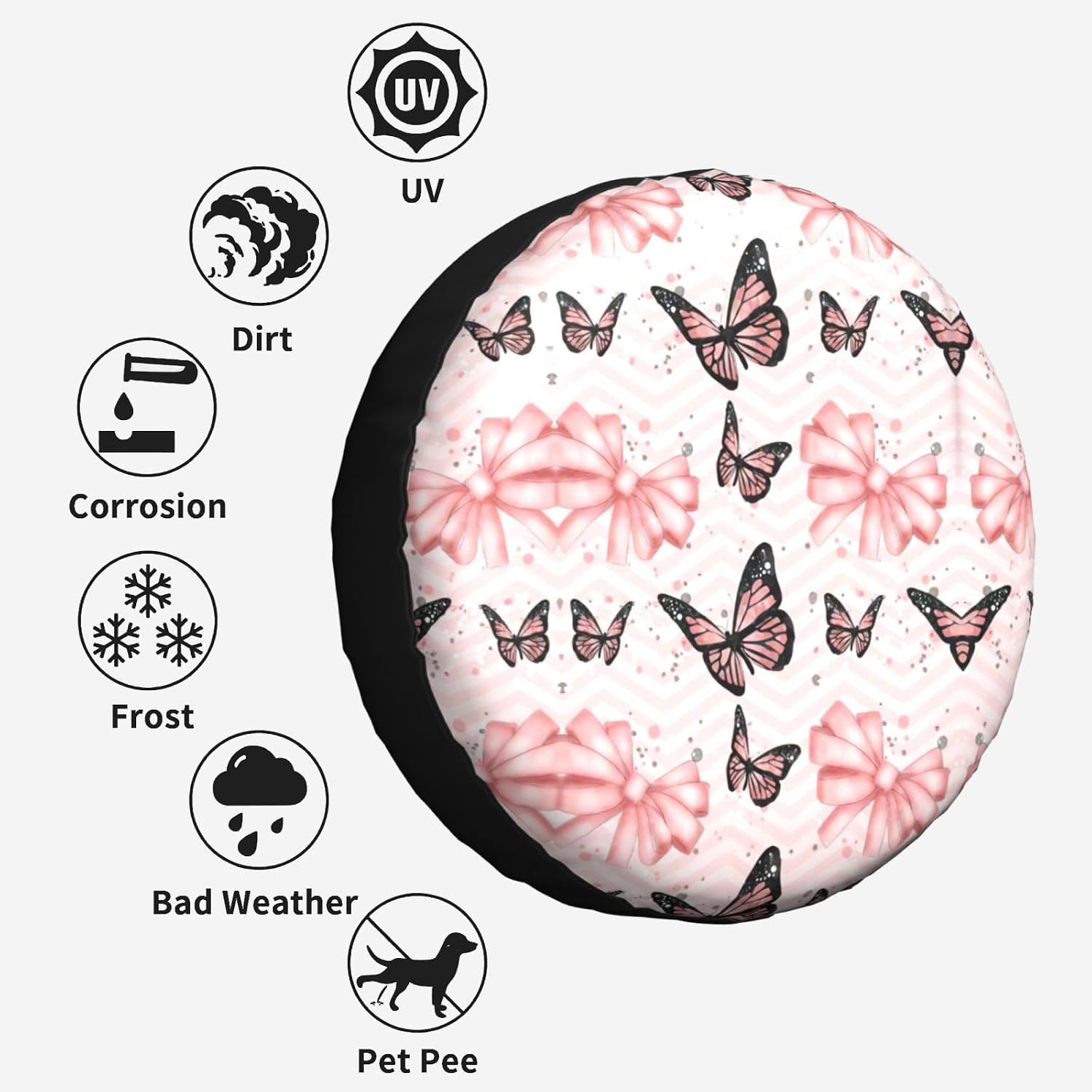 Butterfly Red Print Tire Cover Universal Spare Wheel for Trailer Rv SUV Truck Camper Travel Accessories