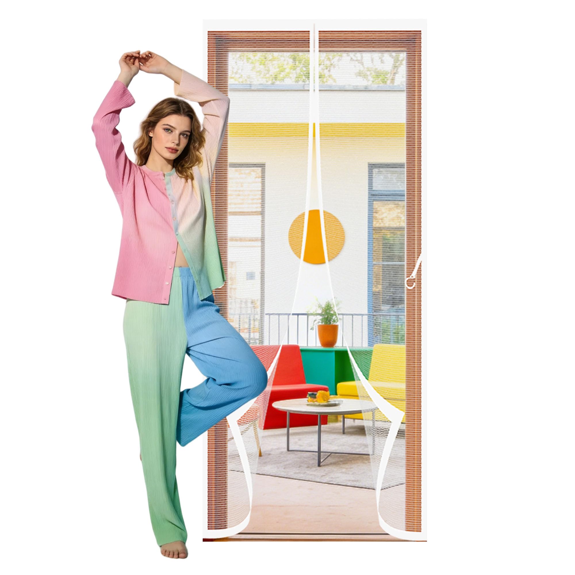 Fly Screen Door 126 x 194 cm No Drill Installation Anti Mosquito Mesh Curtain with Powerful Magnets Keeping Out Flies Bug Suitable for Patio Room Balcony Bedroom, White