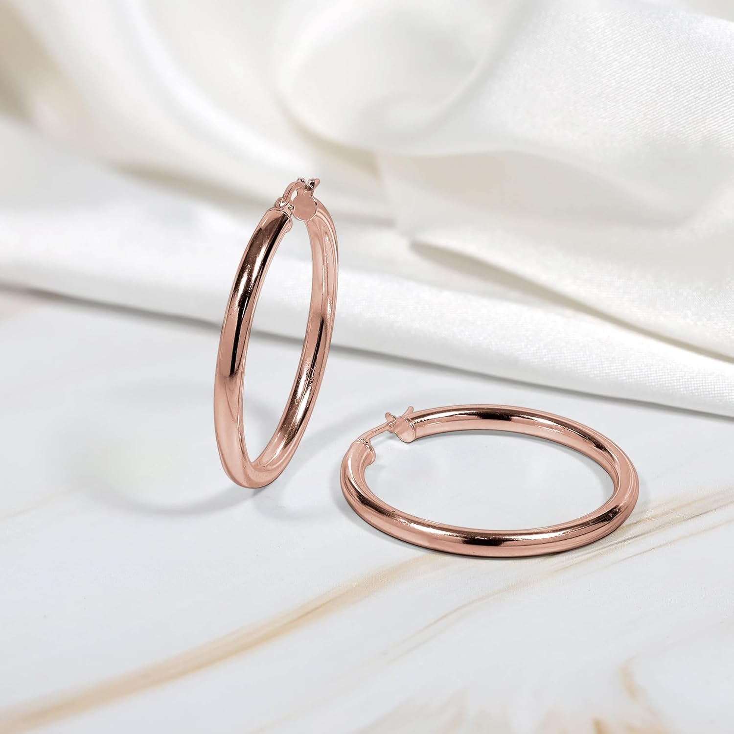 Hoops & Loops 925 Sterling Silver 3mm Hoop Earrings for Women & Men, 14K Gold, Rose Gold Plated Click-Top Round Hoop Earrings for Women, Hypoallergenic, Lightweight, High Polished Hoops 15/20/25/30/35/40/45/50mm - Image 5