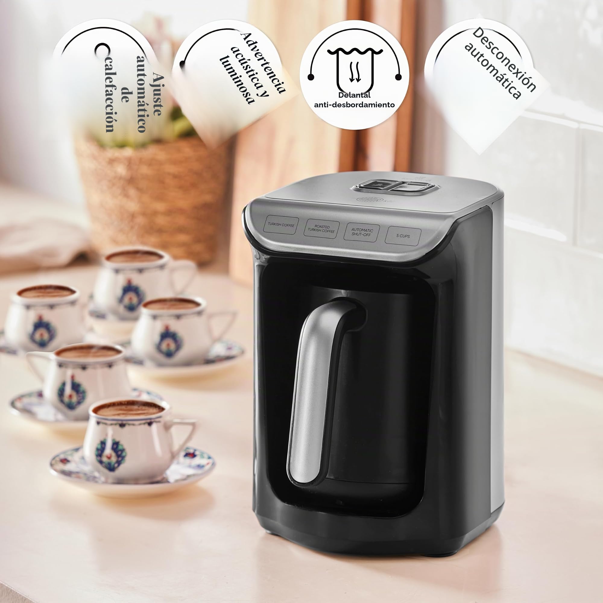 KARACA Hatır Roast Cafetera turca antracita 5 tazas capacidad mucha espuma, 535 W, sistema de alerta por voz, sistema de alerta de luz, cuchara medidora, fácil limpieza