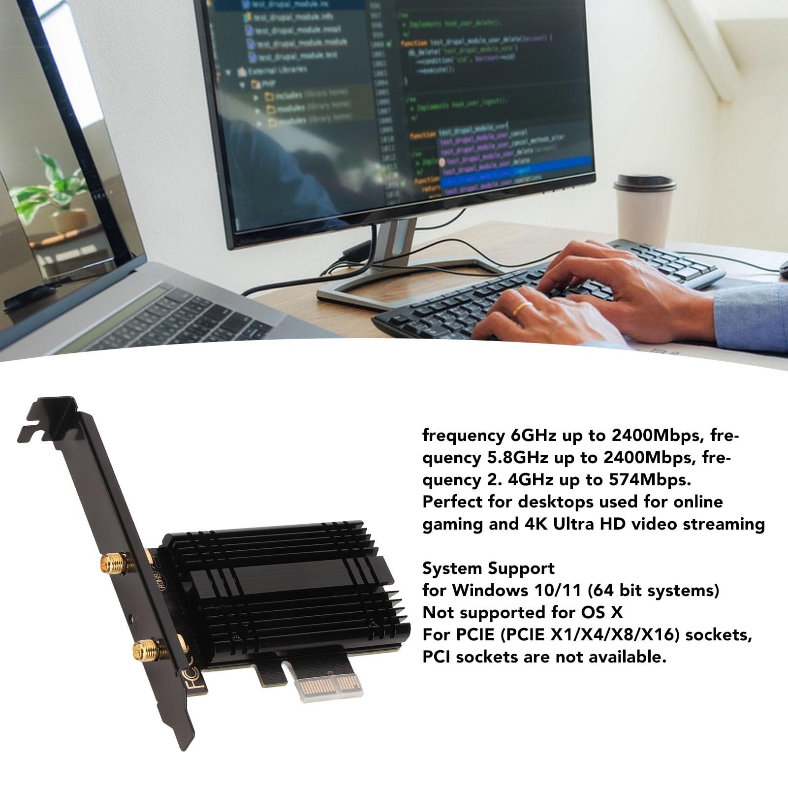 Scheda WiFi Pcie WiFi 6e AX210, Adattatore di Rete Wireless BT 5.3 6Ghz 5.8Ghz 2.4Ghz con Dissipatore di Calore 2 Antenna, Schede LAN Wireless per PC Desktop Windows 10/11